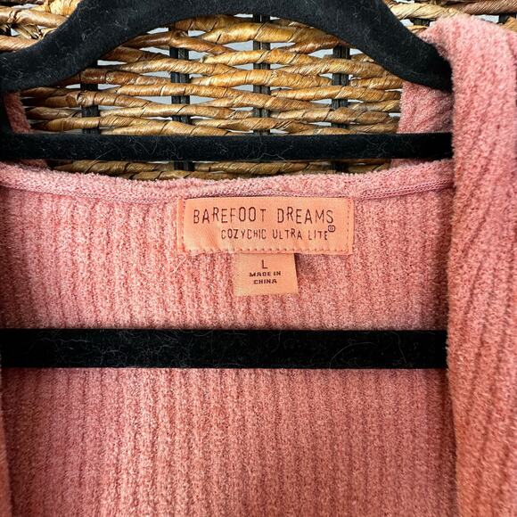 BAREFOOT DREAMS x Womens Cozy Chic Ulta Lite Coral Pink Duster Sweater Robe L - Picture 4 of 6
